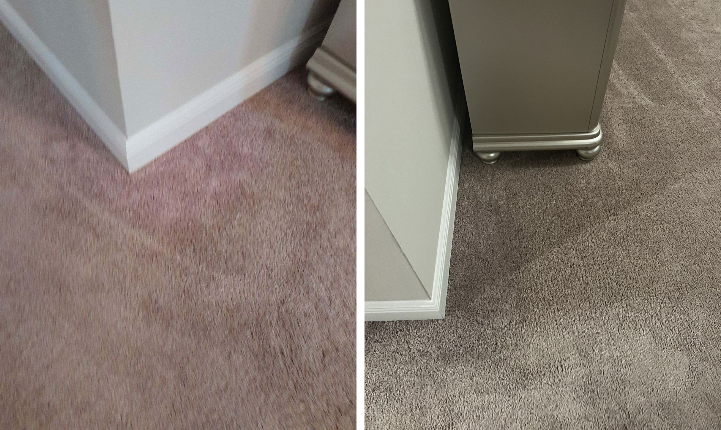 Before and after photos of carpet bleach repair